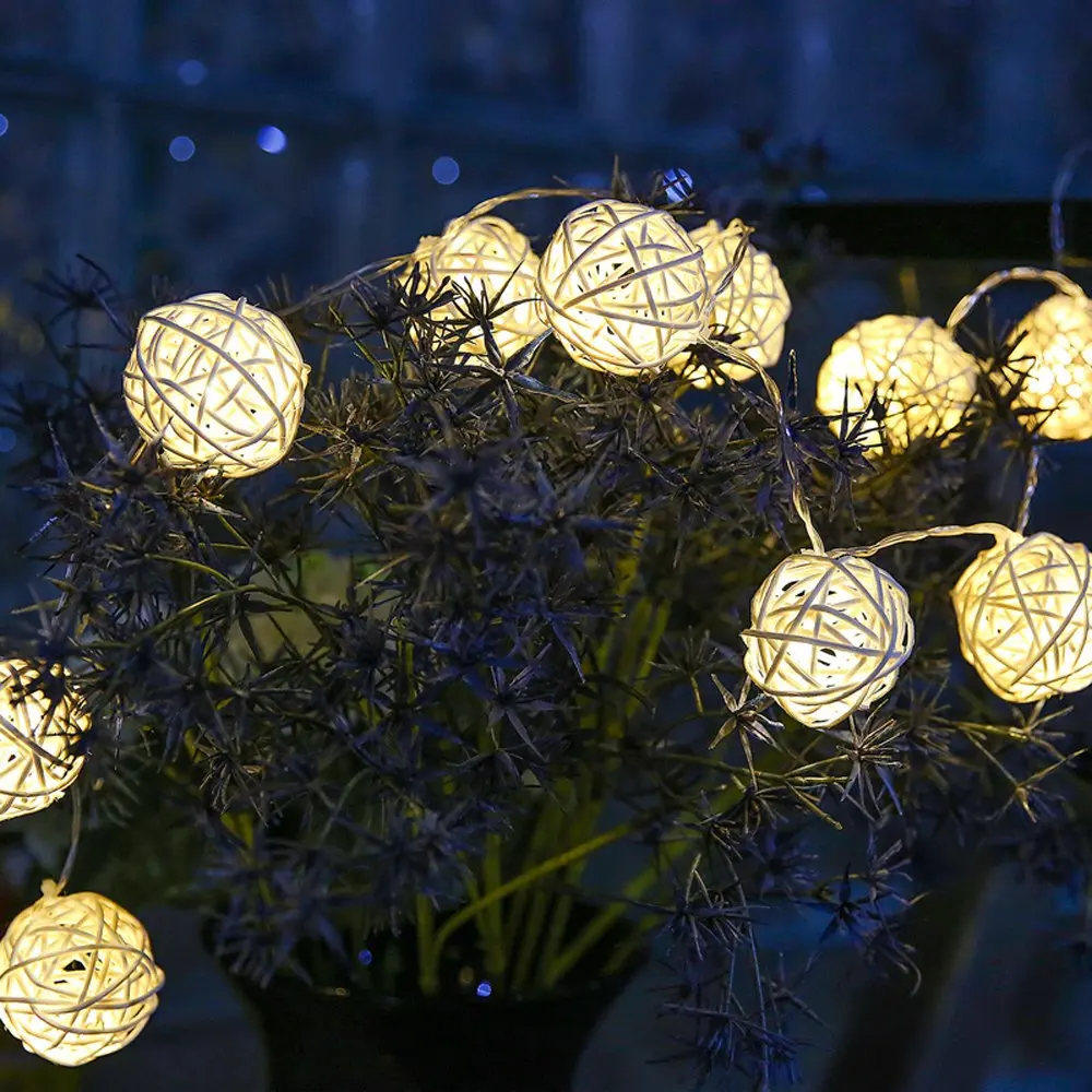 3 м 20 Led Ротанговые шары сказочные декоративные световые гирлянды на батарейках Рождественская наружная патио гирлянда свадебное украшение