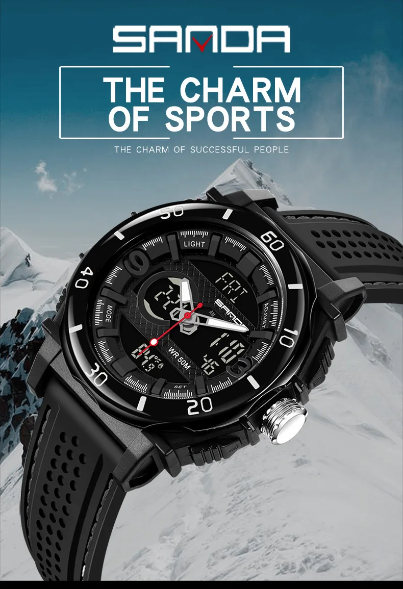 

2021 new watch fashion sports multi-function electronic watch temperature display luminous men's waterproof watch on behalf of t