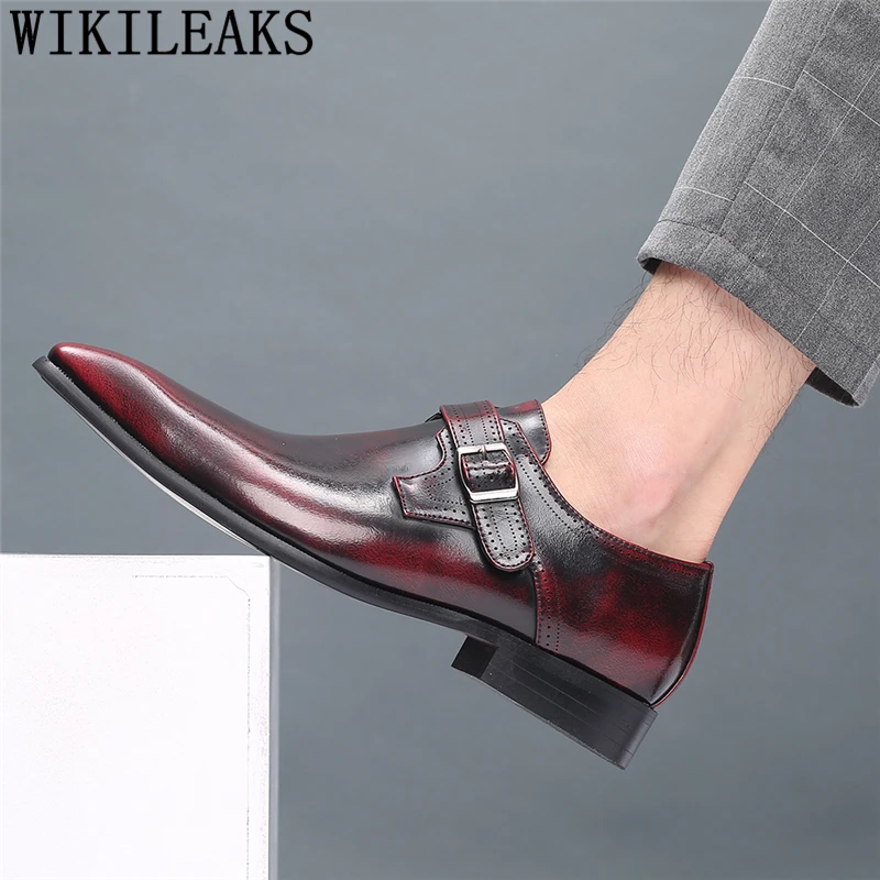 Fashion Pointed Toe Oxford Mens Dress Shoes Men Leather Office Monk Strap Chaussure Homme Mariage Soulier | Обувь