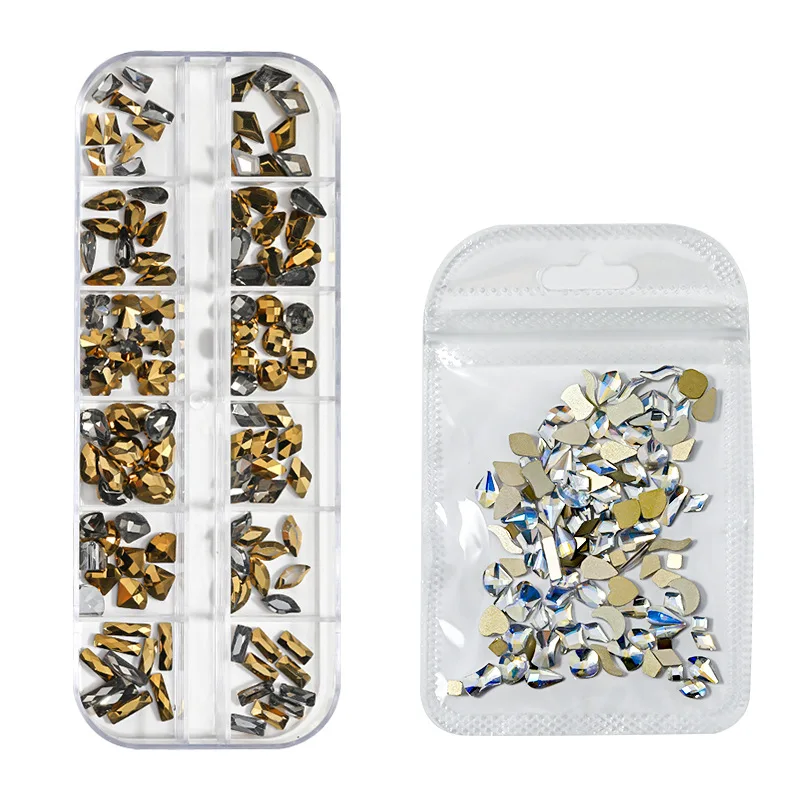 

3DMini Shape Multicolor Glitter Glass Rhinestone Nail Flat Bottom Shaped Gemstone Place on The Nail DIY Nail Art Decoration Tool