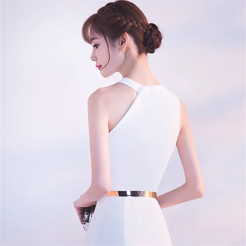 

Evening Dresses Simple Trumpet Floor-length Halter Neck Zipper Back Black White Plus size Customized Women Formal Dress R1080