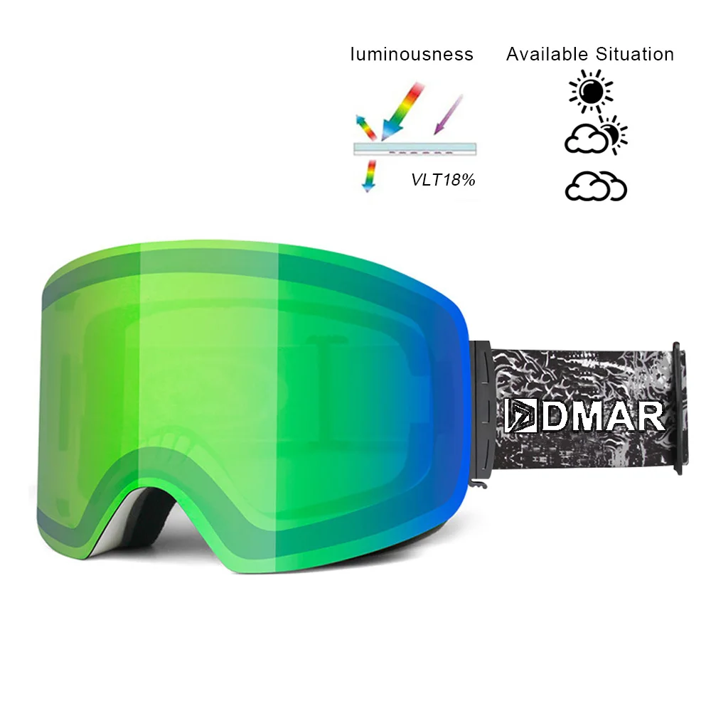 Green Лыжные очки UV400 плюс двухслойные противотуманные защитные согревающие большие линзы очки для мужчин и женщин сноуборд очки для катания на коньках - Цвет: Green