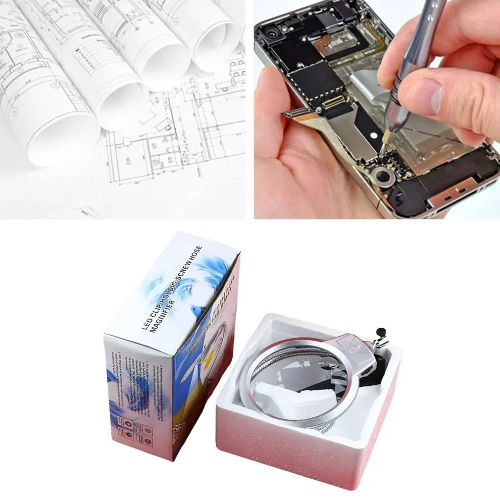 

Desktop Hose With Clip Wide Vision Magnifying Glass With 2LED Light Desktop Reading Magnifying Glass For Reading