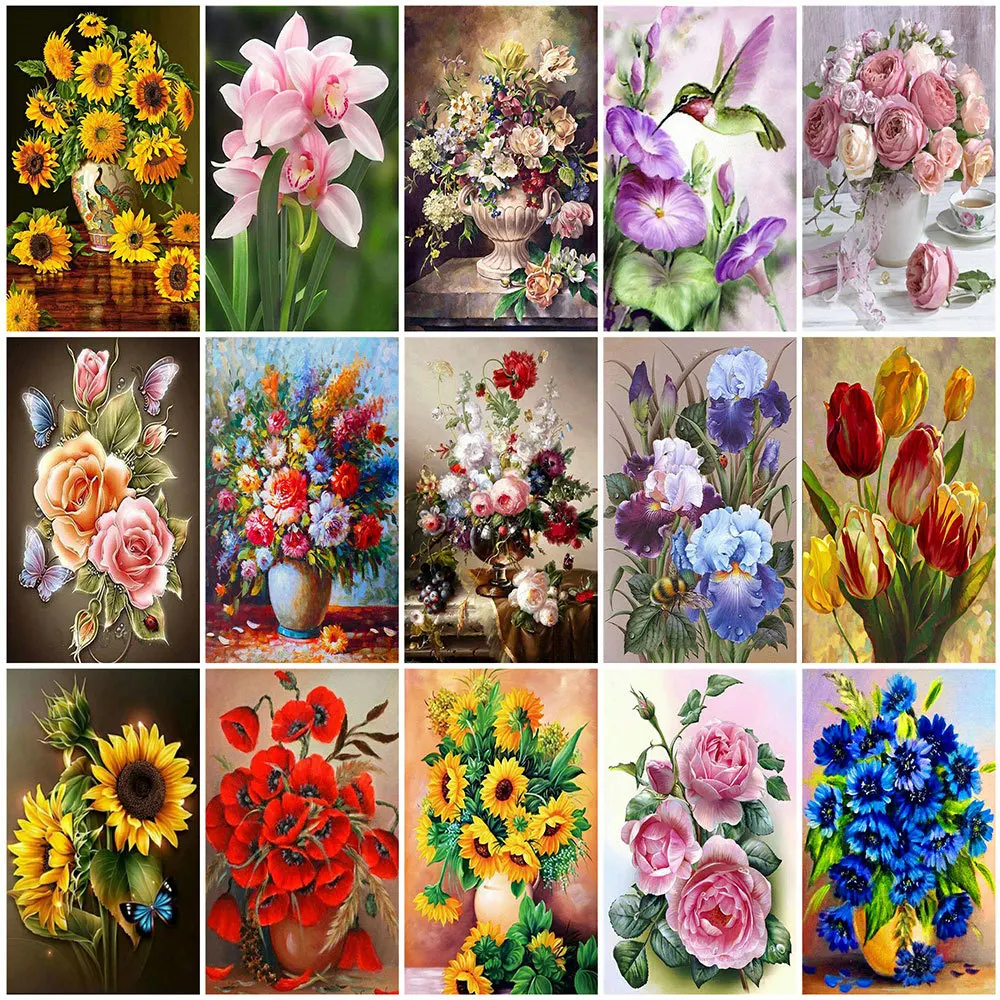 

HUACAN Алмазная картина полная дрель квадратные Цветы Картина Стразы Алмазная мозаика, цветы алмазная вышивка крестиком