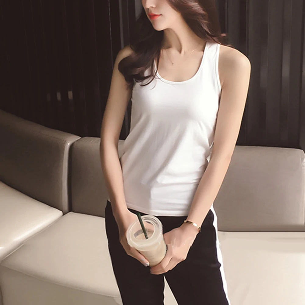Plus Size Summer Fashion Women Sexy Solid Color Sleeveless Back Strappy Tank Top Bottoming Vest Shirt White | Женская одежда