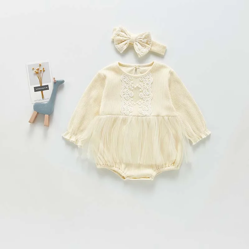 

2021 Fashion Sweet Clothes With Headband Newborn Baby Casual Princess Rompers Autumn Baby Infant Clothing Toddler Cute Outfits