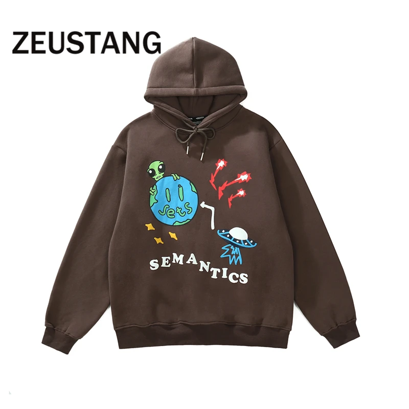 

Zeustang Hoodie Streetwear Harajuku Cartoon Bears Print Hooded Sweatshirts Hip Hop Casual Loose Fleece Pullover Top Outerwear