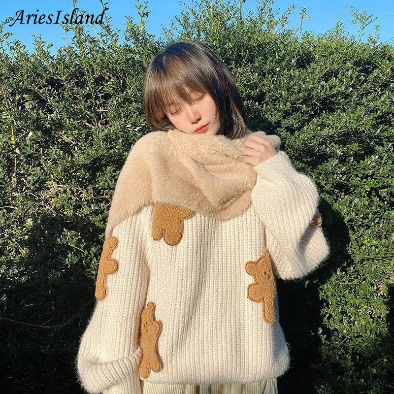 

Sweater Pullover Bear Stereoscopic Graphics Kawaii Loose sweet Long sleeve Women's sweater Korean fashion Winter clothes women