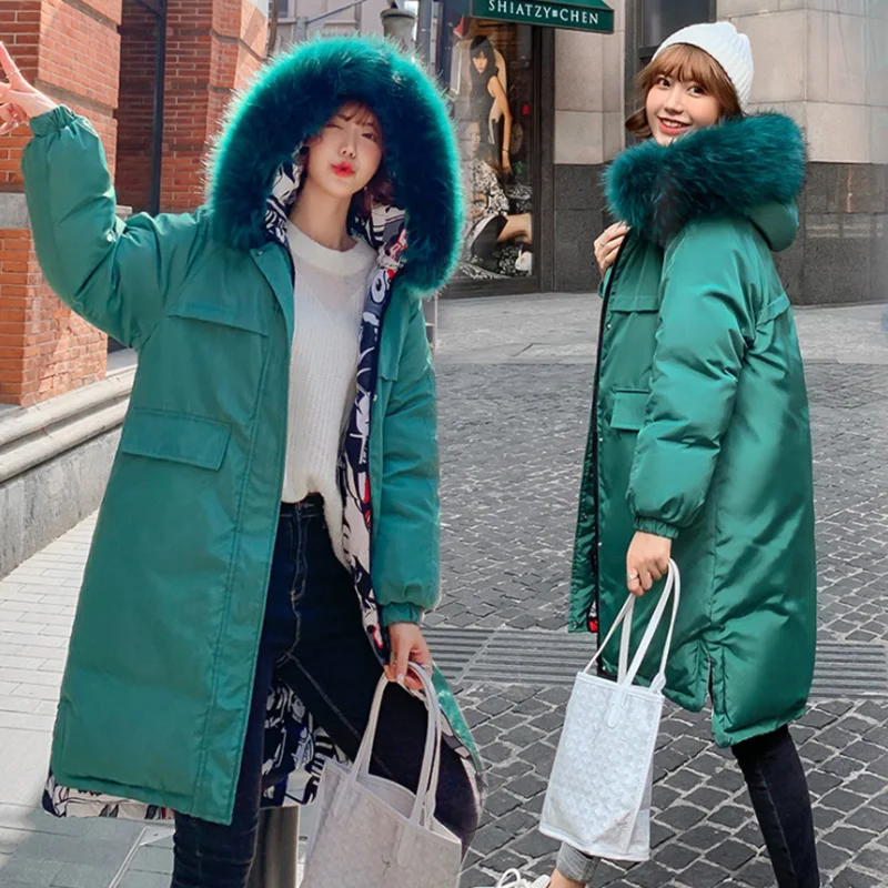 

autumn new style female long plus size reversible cotton fashion pure color winter down jacket women thick comfortable overcoats
