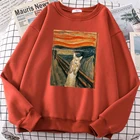 Картина маслом Кошачьи сумерки Толстовки с принтом женский свободный флисовый пуловер с круглым вырезом толстовки с капюшоном осенняя мода женские