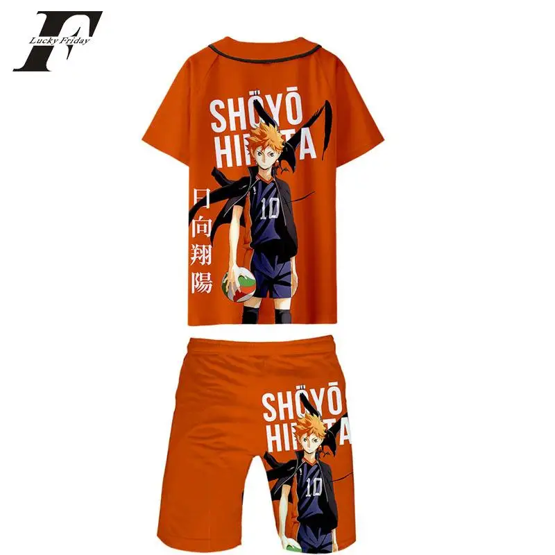 

Haikyuu 3D Two Piece Set Men Causal Summer Beach Costumes Fashion Short Sleeve Shorts Tshirt+ Pants Tracksuit Casual Drawstring