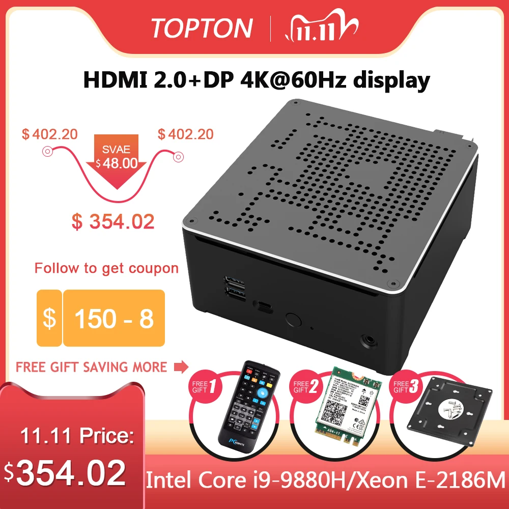 Игровой компьютер Intel Mini i9 9880H i7 9850H Xeon 2 Lans * DDR4 64 ГБ M.2 PCIE + 1*2 5 ''SATA игровой Win10 Pro HDMI