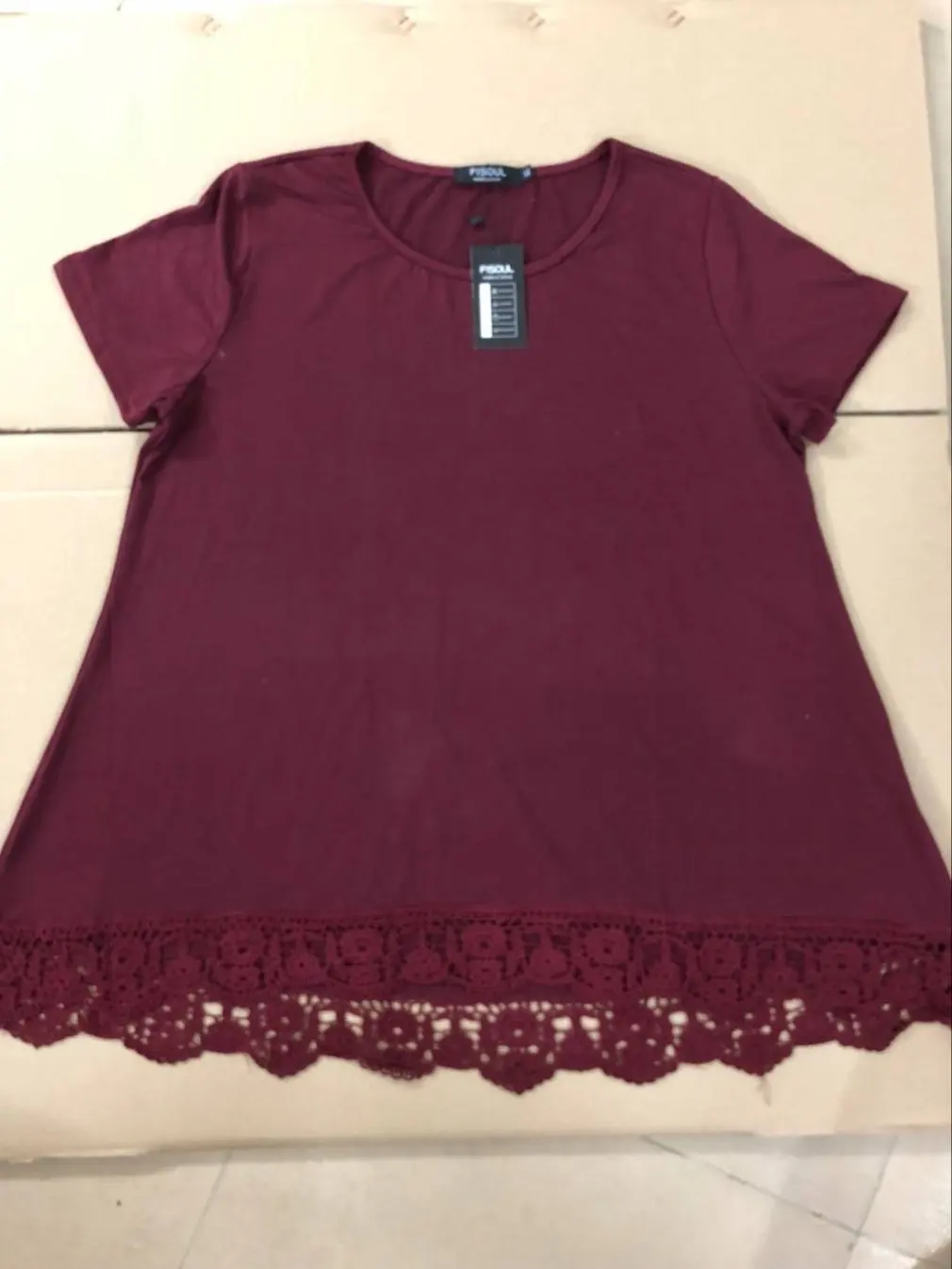 Women Short Sleeve T-shirt Casual Loose Round-neck Blouse Bottoming with Lace Stitching Decor Girls Solid Color Tops | Женская одежда