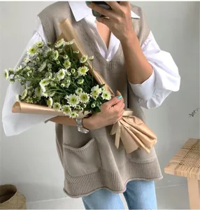 RUGOD осень-зима новый стиль Шикарный винтажный однотонный жилет с разрезом V-образным вырезом вязаный свитер Мода 2019 Kpop Одежда большого размера