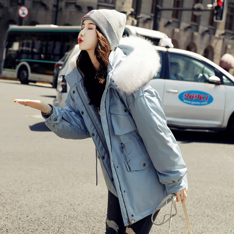 FTLZZ зимние парки с белым утиным пухом для женщин большой воротник из меха енота