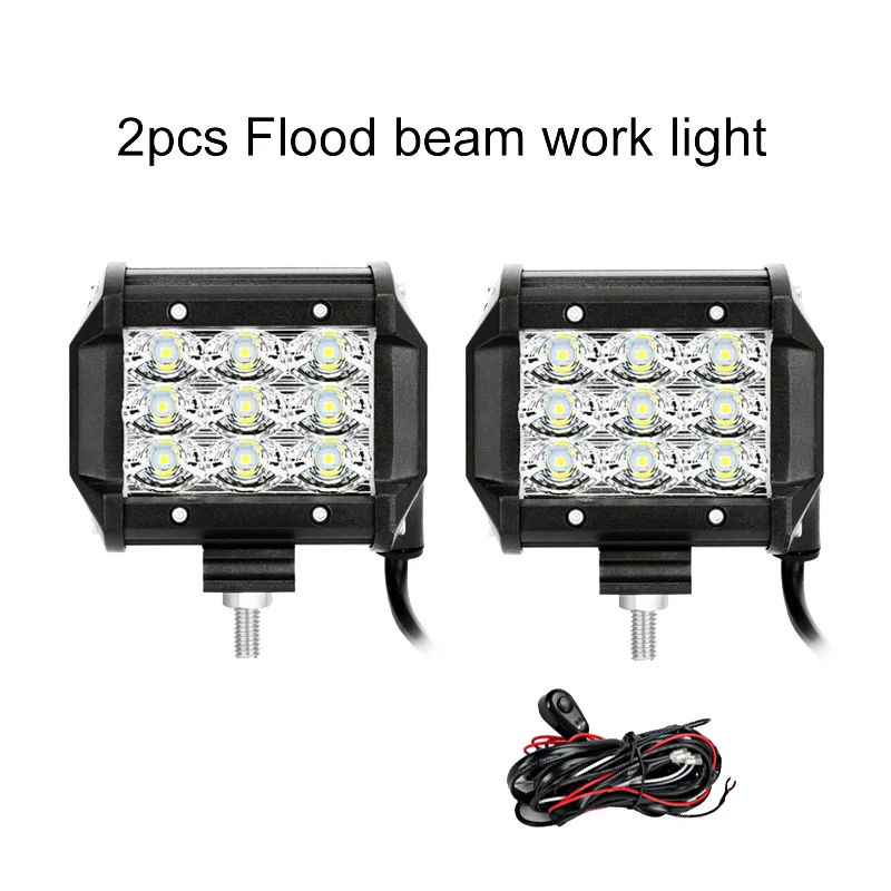 2x Flood with Switch Комплект из 2 предметов, 4 дюймовые 36 Вт 3 ряда заливающий луч/точечный луч светодиодный рабочий светильник внедорожный светодиодный фар дальнего света 12v 24v для грузовиков, внедорожников, квадроциклов, наводненных 4x4 4WD светодиодный автомобильный светильник - Цвет: 2x Flood with Switch