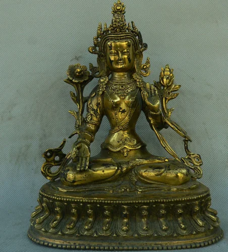 

Old Chinese Tibetan Buddhism Temple Bronze Gilt 7 eyes White Tara Buddhas Statue