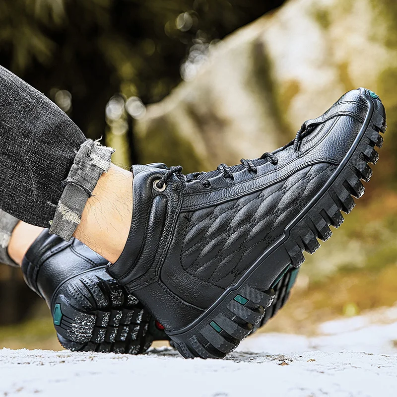 

Classic Winter Men Boots Warm Male Snow Boots Cowboy Botas Handmade Man Ankle Boots Non-slip Outdoor Shoes Brand Genuine Leather
