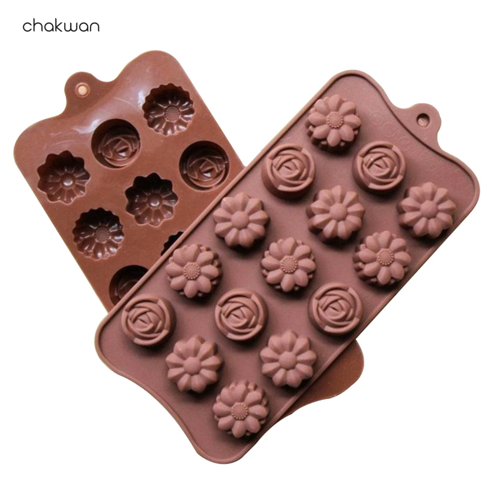 15 полости силиконовые формы шоколада с 3 цветками Форма DIY шоколад Fondant (сахарная)