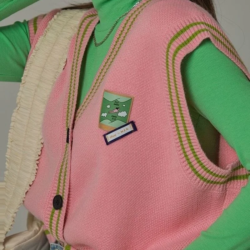 

Женский винтажный свитер в стиле Харадзюку, повседневный однобортный свитер в стиле пэчворк, уличная одежда в Корейском стиле на осень