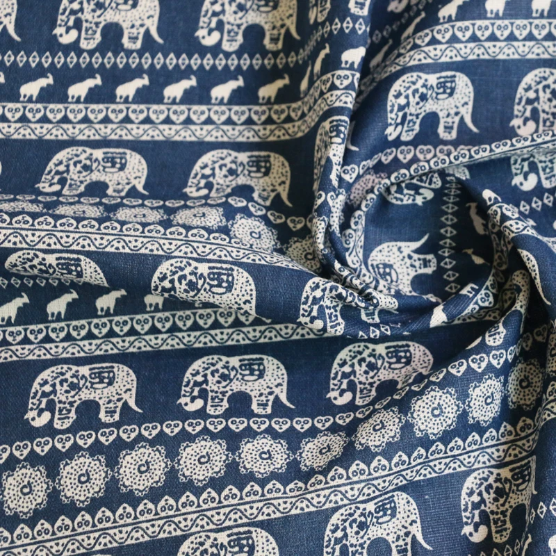 Метр этнический Слон Печать льняные мешки ремесла обивочная ткань для дома темно