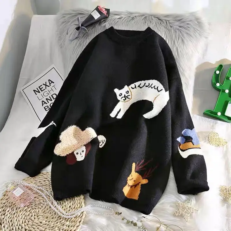 

Женский трикотажный пуловер с круглым вырезом, с длинным рукавом