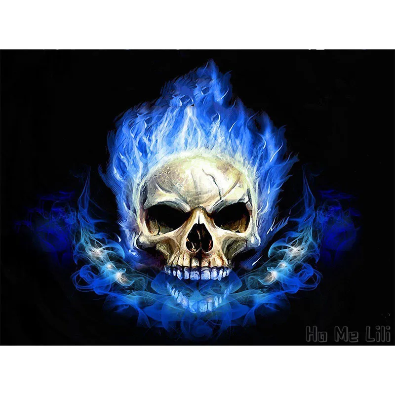 Панк Темный скелет ужас искусство синий череп на огне фоновые изображения от Ho Me