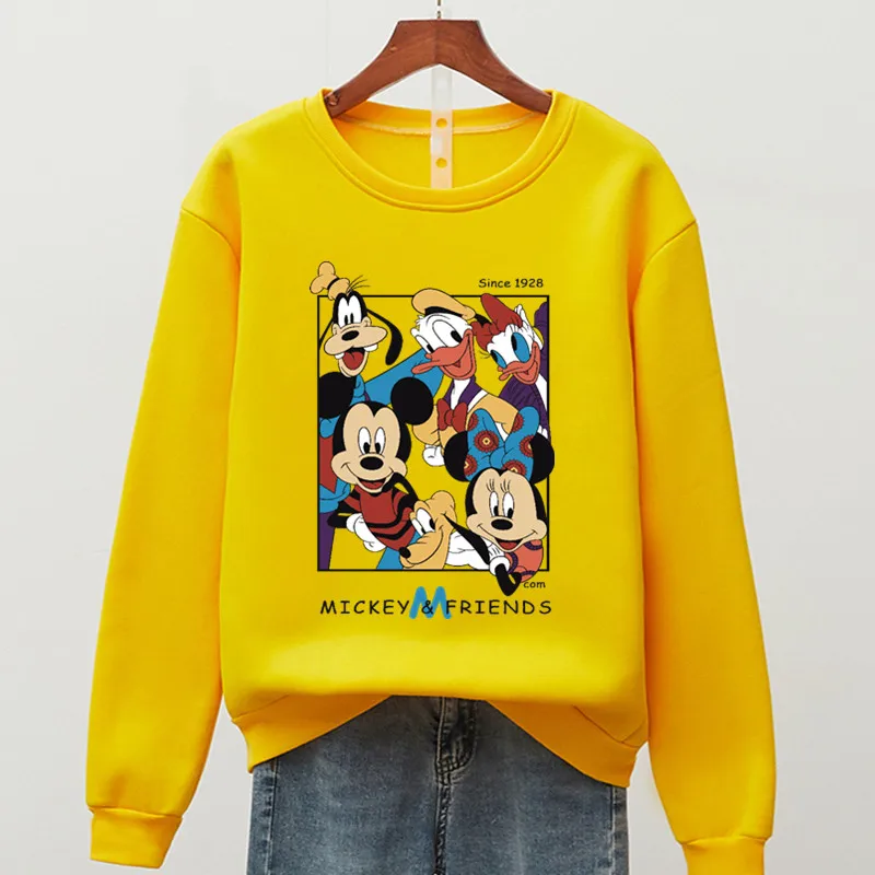 Disney Cartoon Mickey Mouse Women Sweetshirts Fall Long Sleeve Fleece 15 Colors Black Pink Green Tops Pullover Hoddie for Ladies