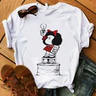 Женская футболка с забавным мультяшным принтом, Повседневная белая футболка с принтом пас или QUIERO Cafe в стиле Харадзюку, 2021