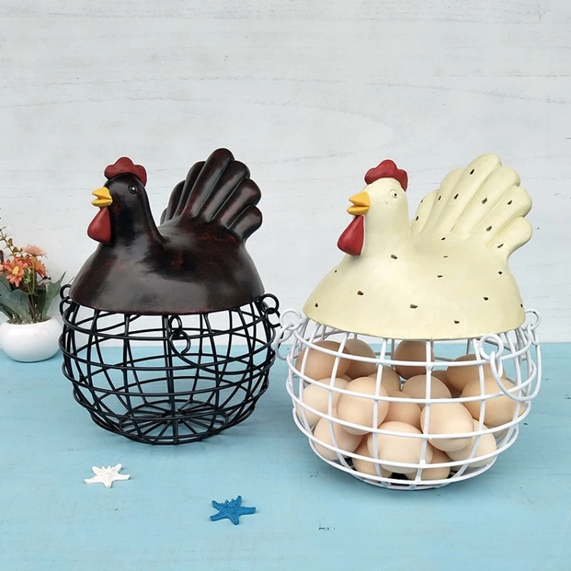 

New American Iron Egg Storage Basket Snack Fruit Basket Creative Collection Ceramic Hen Ornaments Decoration Kitchen Accessories
