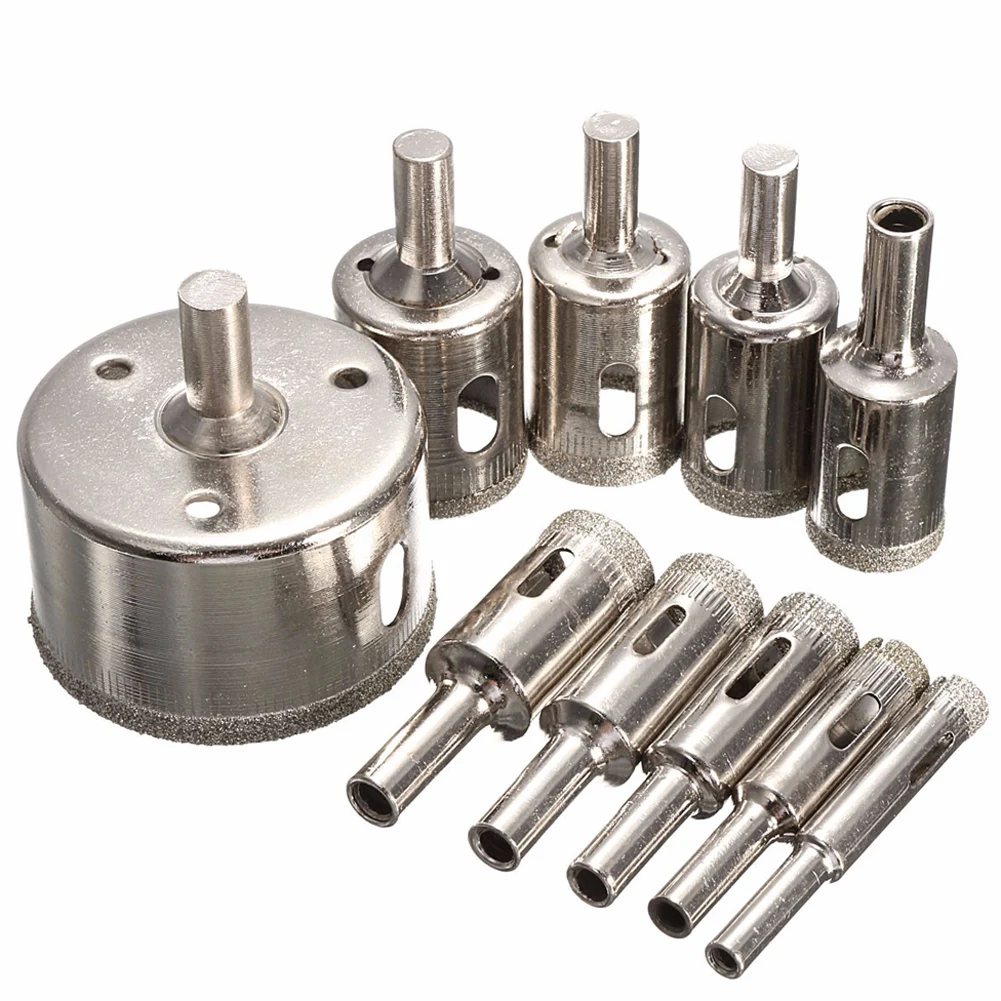 

10 Pcs Diamond Drill Bit Set 8mm-50mm Diamond Coated Core Hole Saw Drill Bits Tool Cutter for Glass Marble Tile Granite Drilling