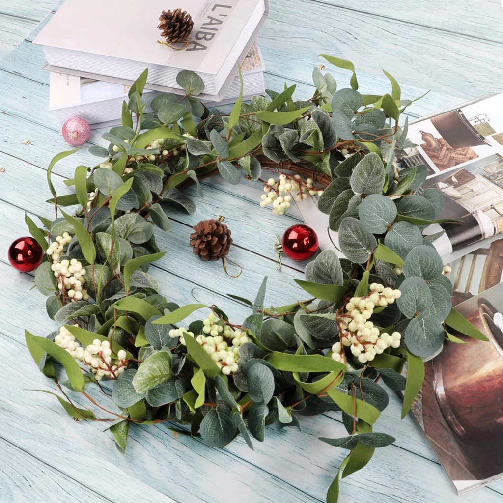

Artificial Eucalyptus Wreath 20inch Large Green Leaf Wreath for Festival Celebration Front Door Wall Window Party Decor