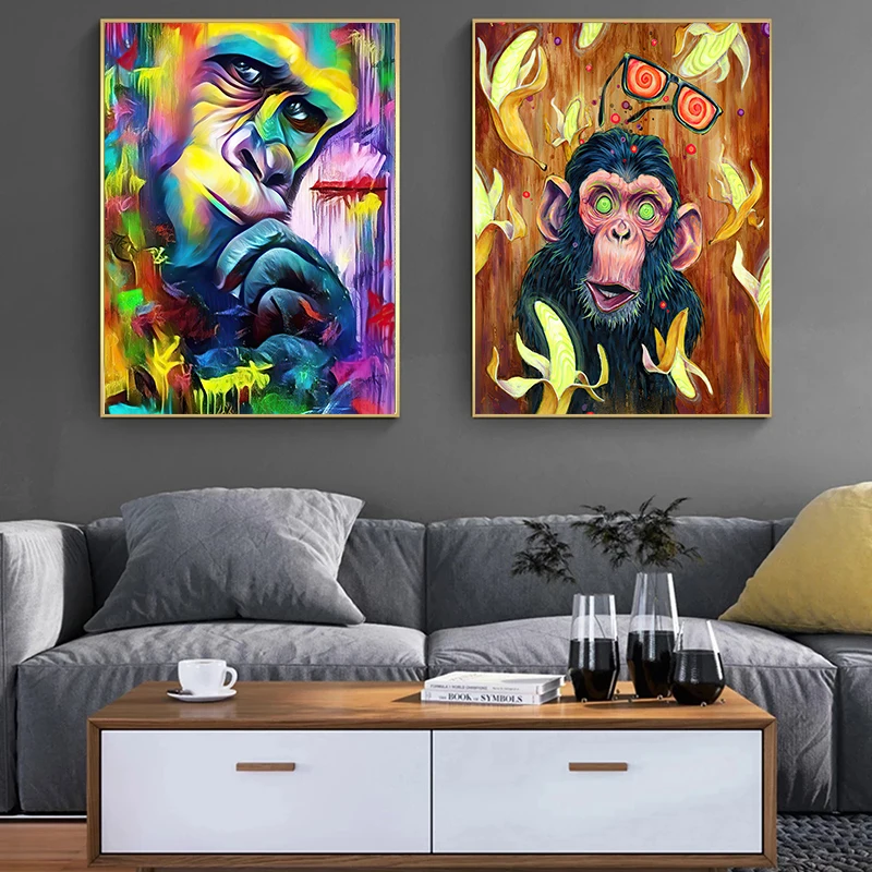 

Modern Art Posters Funny Wise Monkey Nordic Home Decoration Wall Picture Animal Poster and Prints for Living Room Cuadros Mural