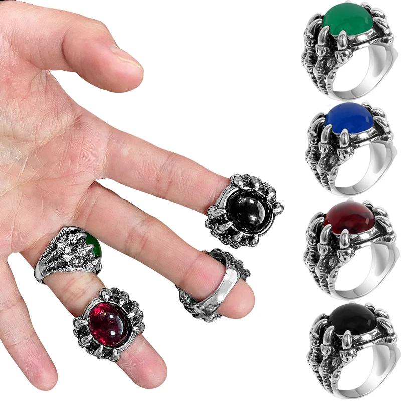 

Dragon Claw Crystal Gem Ring for Men Women Vintage Cool Punk Rings for Male Jewelry Accessories for Nightclubs Bars