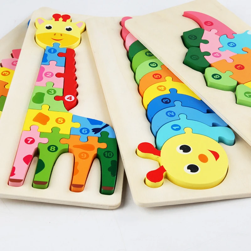 Деревянные трехмерные пазлы с животными Детская развивающая цифровая