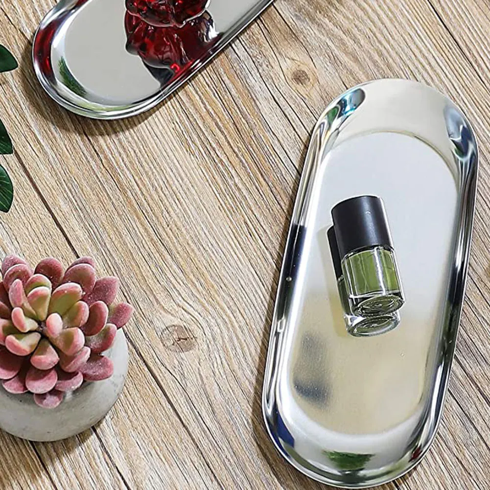 

3PCS Stainless Steel Towel Tray Decor Metal Home Storage Plate Oval Mirrored Candle Cosmetic Holder Food Organizer Silver Golden