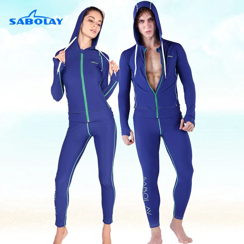 

SABOLAY Women Men Lycra Elastic Cardigan Rashguard Surf Zipper Shirts Lovers Style Swim Rash Guards UV Shirt Pants Water Sports