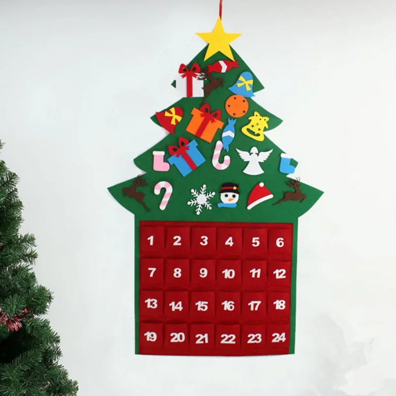Милый войлочный подвесной тканевый календарь на рождественскую елку с карманами для рождественских
