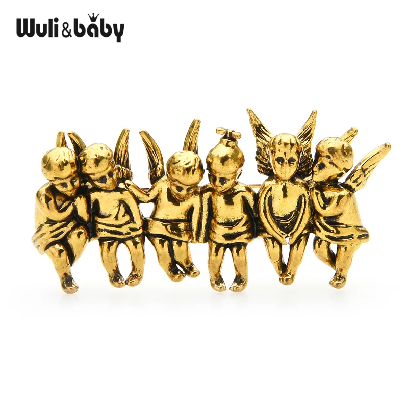 Винтажные Броши Wuli & baby в виде ангелов металлические броши для мужчин и женщин 2