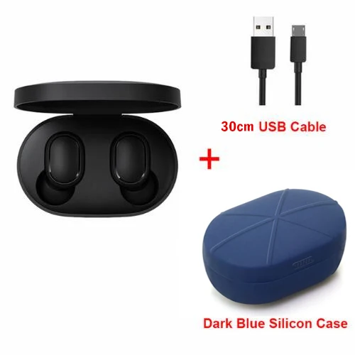 dark blue case cable Xiaomi Redmi Airdots Xiaomi беспроводные наушники Голосовое управление Bluetooth 5,0 шумоподавление управление - Цвет: dark blue case cable