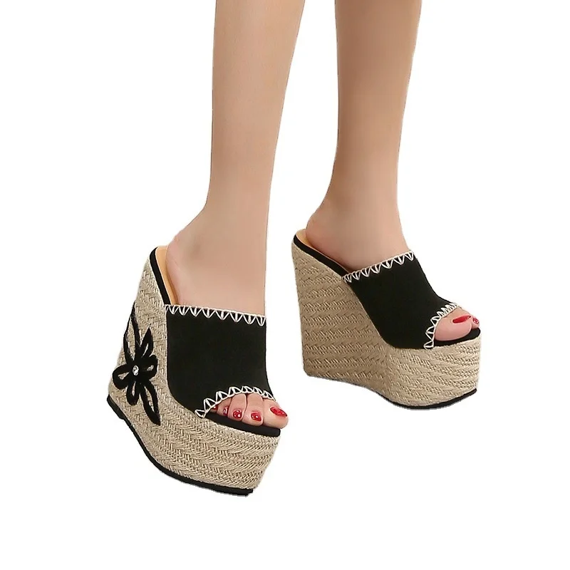 

Slope heel slippers women's summer wear thick soled super high heel sandal waterproof platform fish mouth women's national style