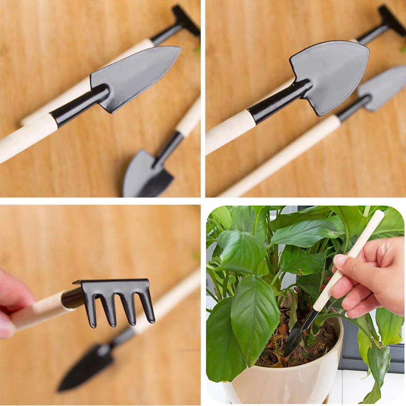 

3pcs/Set Mini Wood Handle Stainless Steel Potted Plants Shovel Rake Spade For Flowers Potted Plant Balcony Garden Tools