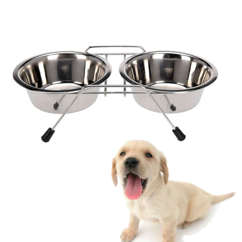Миска для домашних питомцев из нержавеющей стали двойные миски собак еды/воды