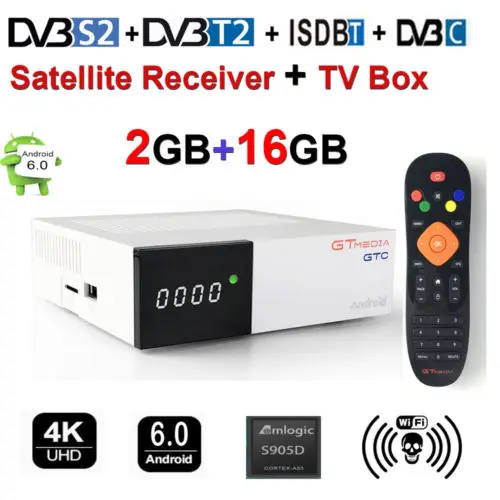 GTMEDIA GTC DVB-T2/S2/C ISDBT Smart tv BOX H.265 2GB+ 16GB bulit in wifi 4K 3D Google Netflix IP tv Cccam телеприставка Android box