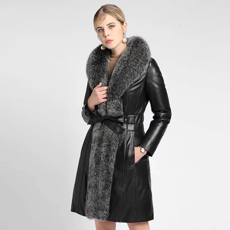 

Sheepskin Genuine Leather Jacket Women Fox Fur Collar Real Leater Jacket Duck Down Winter Coat Women Chaqueta Mujer 2101 YY1047