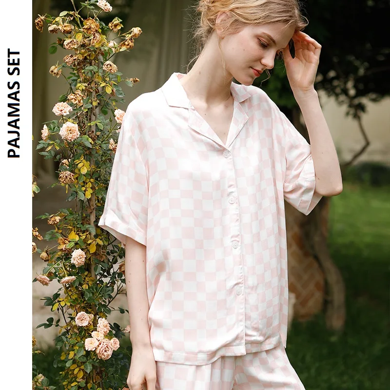Летняя новая пижама в Корейском стиле для девушек тонкие атласные контрастные
