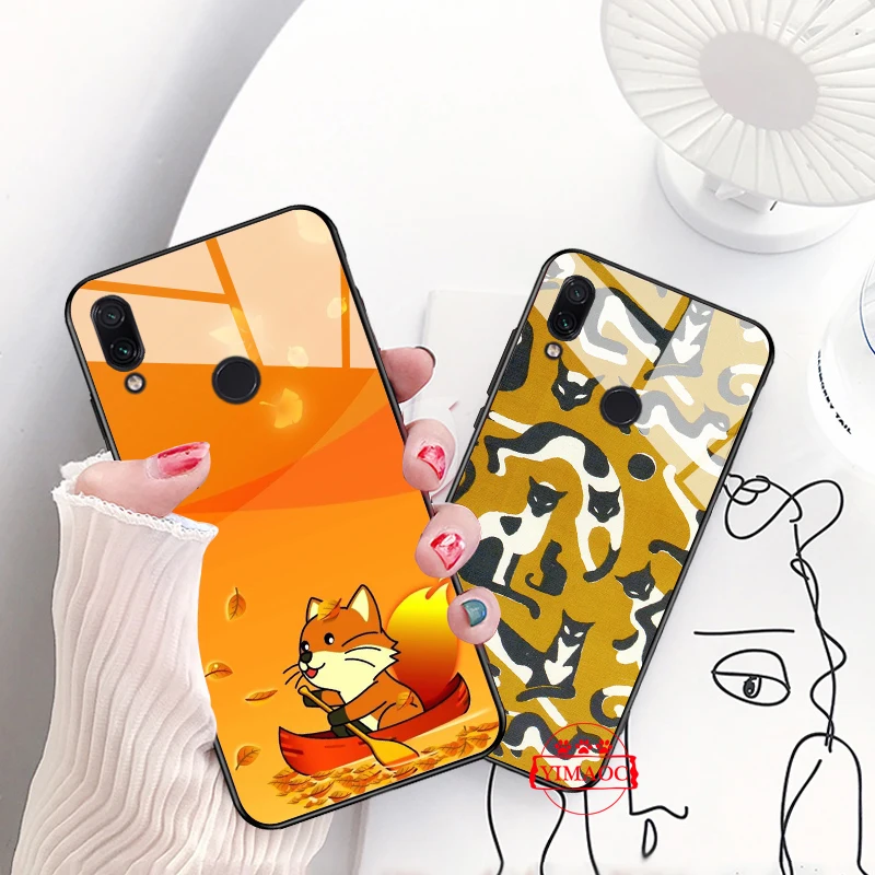 YIMAOC sly fox cute animal Glass Case for Xiaomi Redmi 4X 6A note 5 6 7 Pro Mi 8 9 Lite A1 A2 F1 |