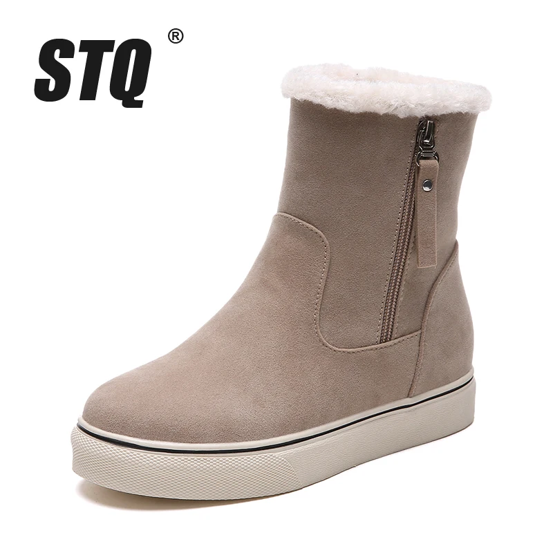 STQ/женские зимние ботильоны Женские замшевые ботинки на плоской подошве теплые