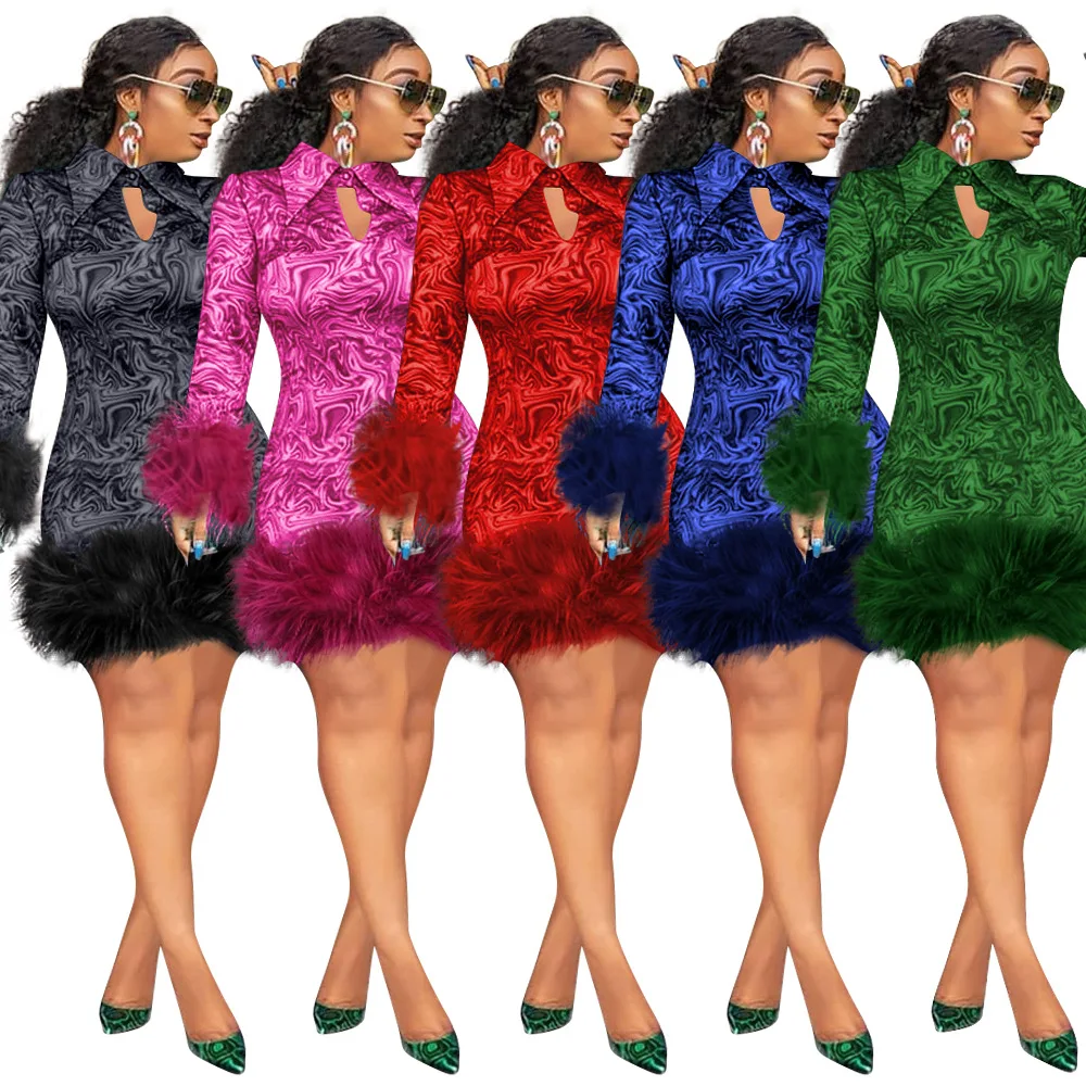 

Spot 2020 hot sale explosion models stitching lapel autumn and winter models plus size women's sexy dresses