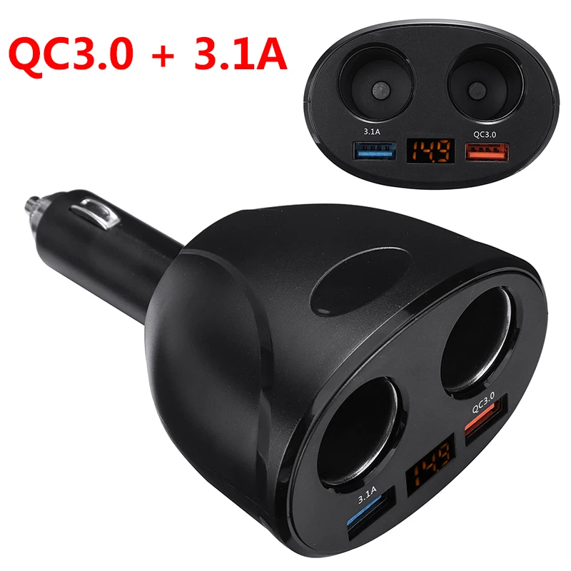 

1 шт. Многофункциональный QC3.0 + 3.1A DC 12V Цифровой Дисплей адаптер для автомобильного прикуривателя 2 Way розетка